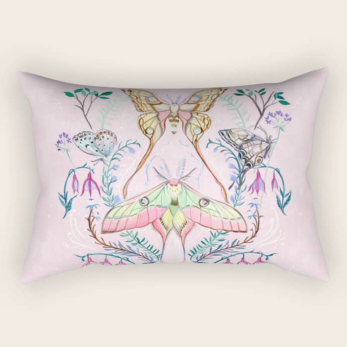 Chinese Moon Moth And Butterflies Rectangular Pillow