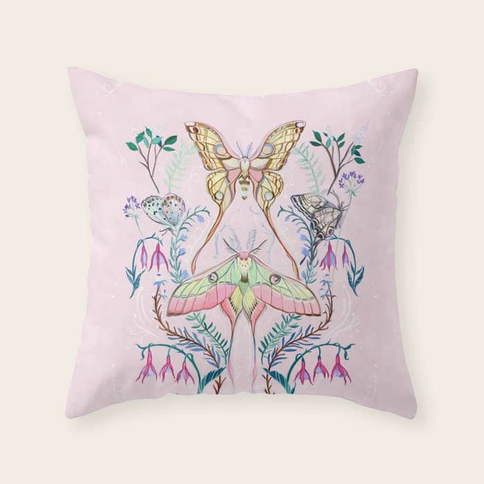 Chinese Moon Moth And Butterflies Throw Pillow
