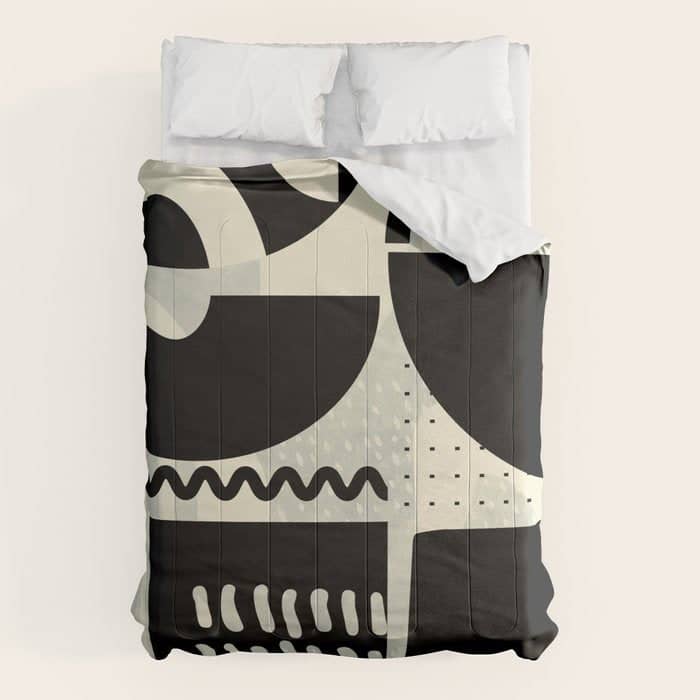 Mid Century Shapes Black White Abstract Art Comforter