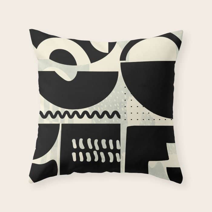 Mid Century Shapes Black White Abstract Art Throw Pillow