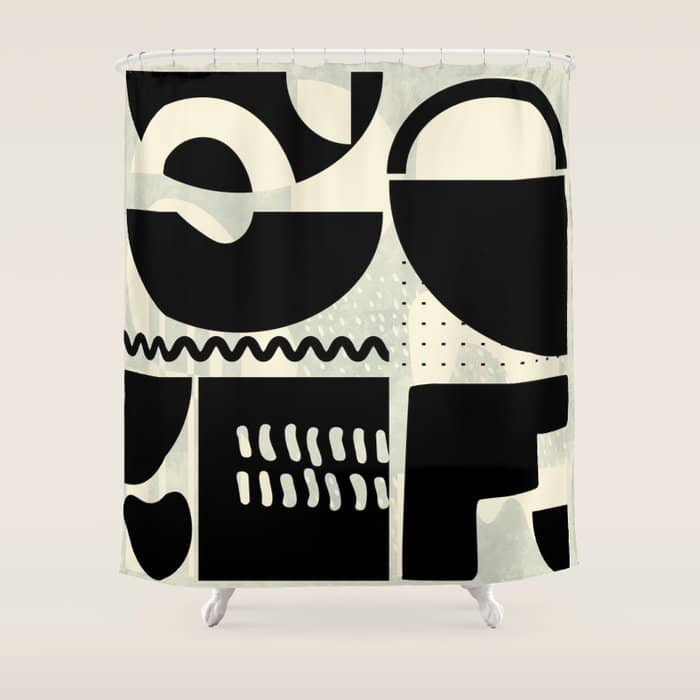 Mid Century Shapes Black White Abstract Art Shower Curtain