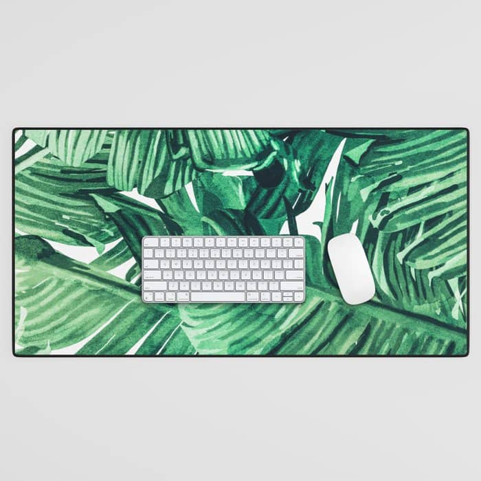 Tropical State Of Mind | Watercolor Palm Banana Leaves Painting | Botanical Jungle Bohemian Plants Desk Mat