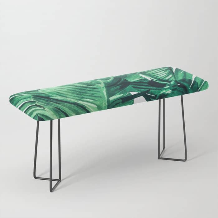 Tropical State Of Mind | Watercolor Palm Banana Leaves Painting | Botanical Jungle Bohemian Plants Bench