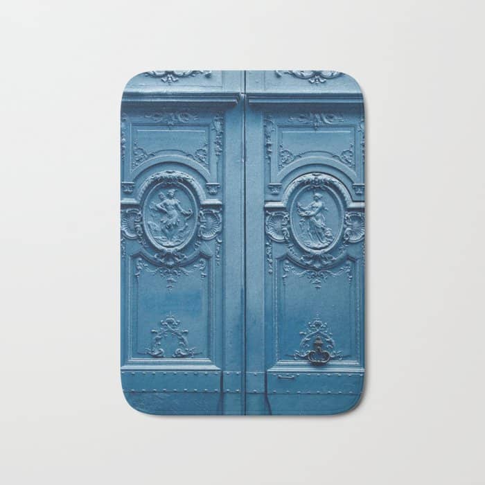 Classic Blue Door In Paris, Architecture Photography Bath Mat