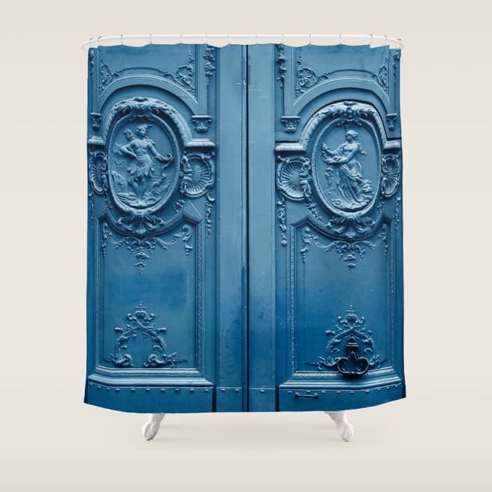 Classic Blue Door In Paris, Architecture Photography Shower Curtain