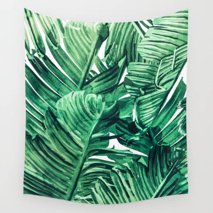 Tropical State Of Mind | Watercolor Palm Banana Leaves Painting | Botanical Jungle Bohemian Plants Wall Tapestry