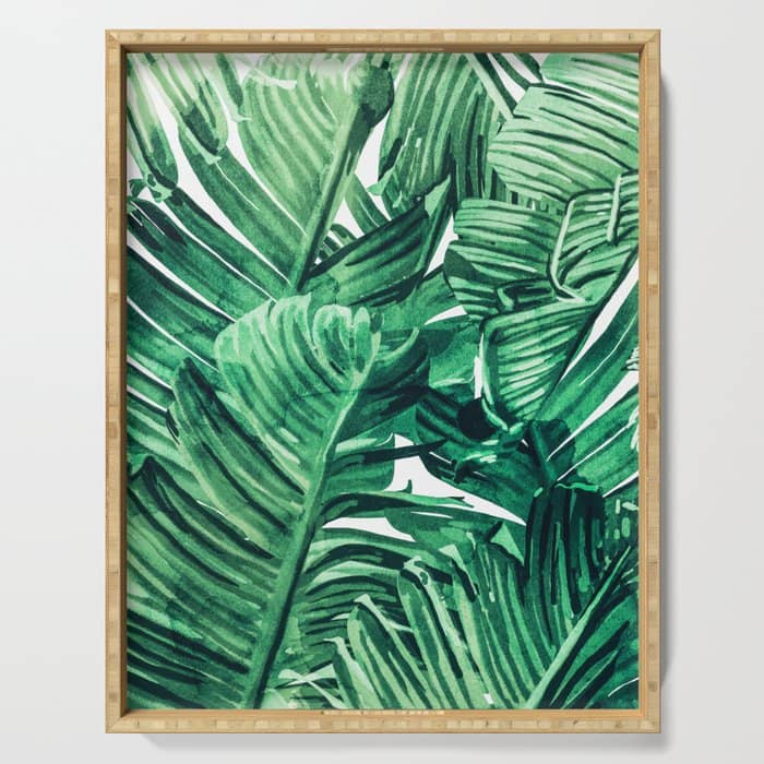 Tropical State Of Mind | Watercolor Palm Banana Leaves Painting | Botanical Jungle Bohemian Plants Serving Tray