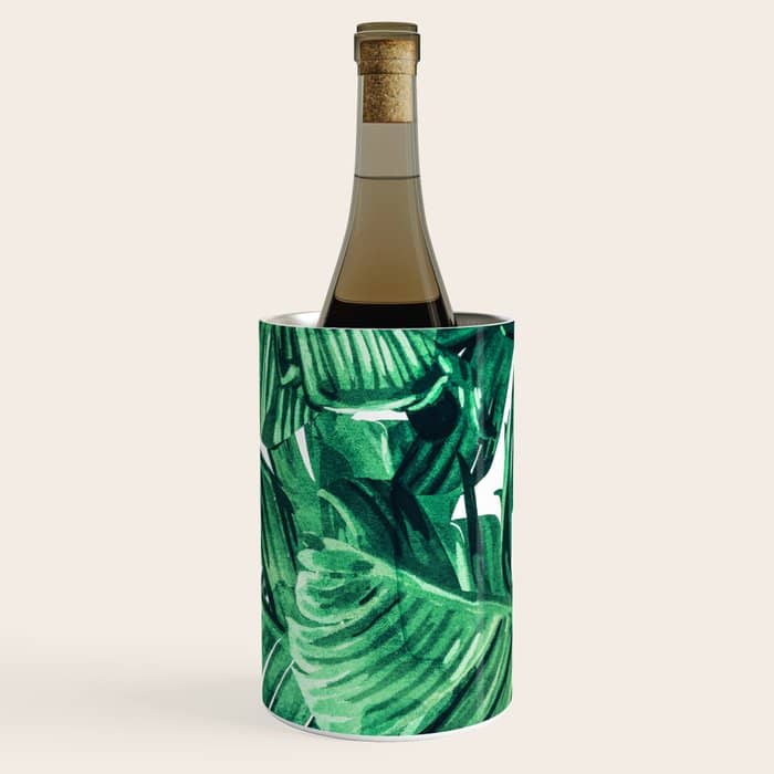Tropical State Of Mind | Watercolor Palm Banana Leaves Painting | Botanical Jungle Bohemian Plants Wine Chiller