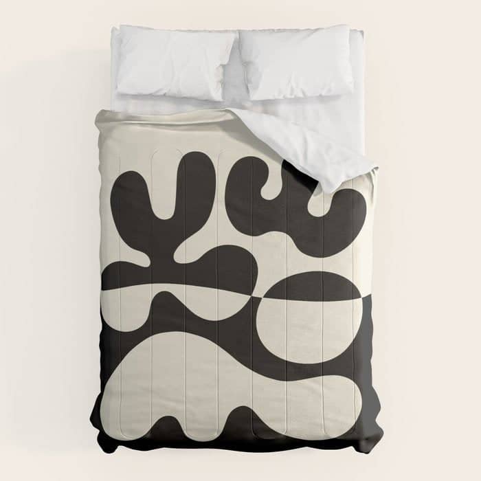 Mid Century Modern Organic Abstraction 235 Black And Ivory White Comforter