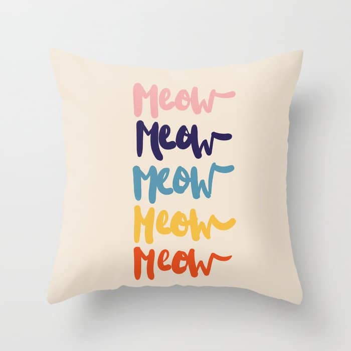 Meow Meow Says The Cat - Typography Throw Pillow