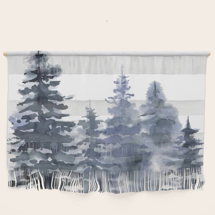 Blue Forest, Abstract Watercolor Wall Hanging