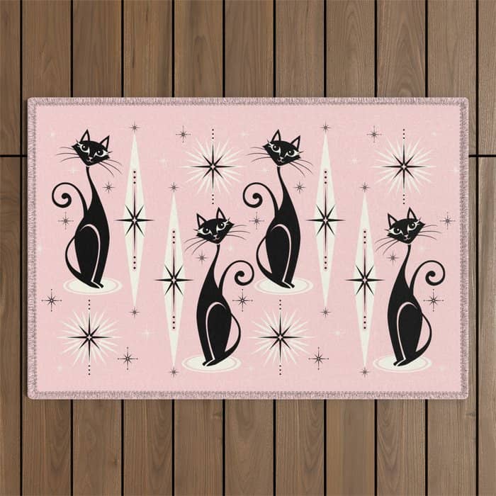 Mid Century Meow Retro Atomic Cats ©Studioxtine Outdoor Rug