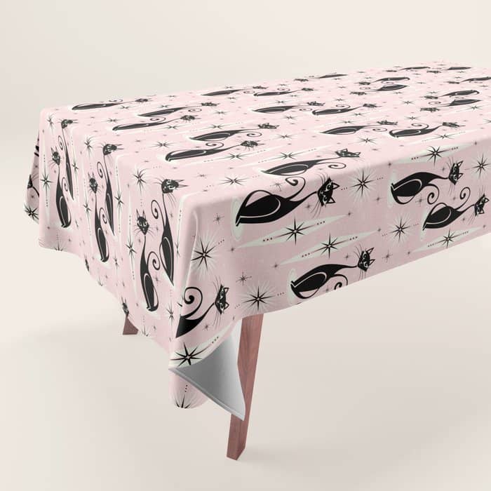 Mid Century Meow Retro Atomic Cats ©Studioxtine Tablecloth