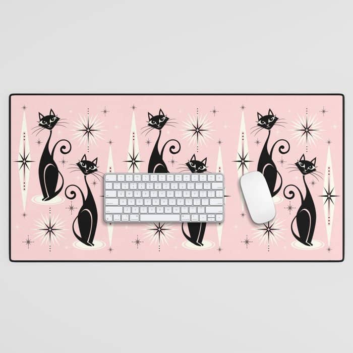 Mid Century Meow Retro Atomic Cats ©Studioxtine Desk Mat