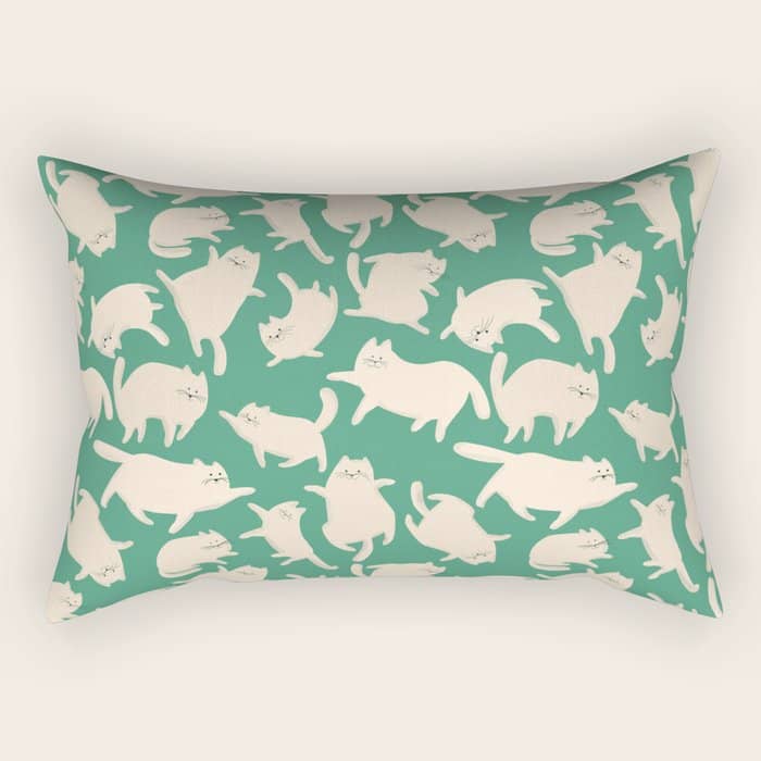White Silly Cats Pattern Rectangular Pillow