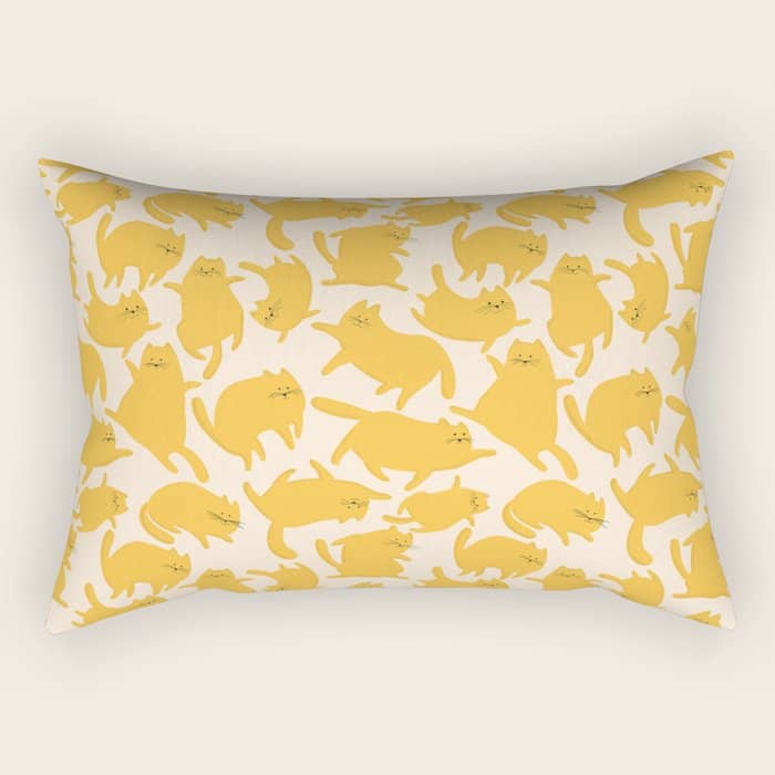 Yellow Silly Cats Pattern Rectangular Pillow