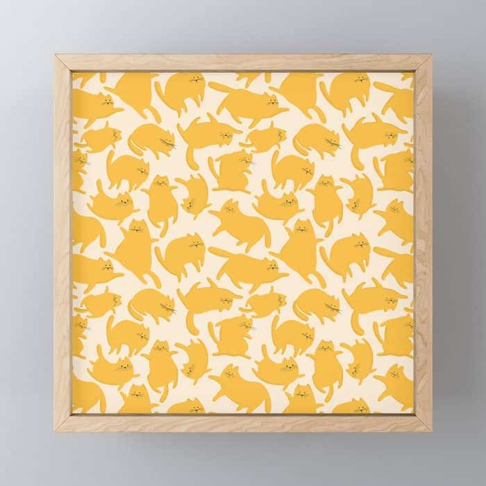 Yellow Silly Cats Pattern Mini Art Print
