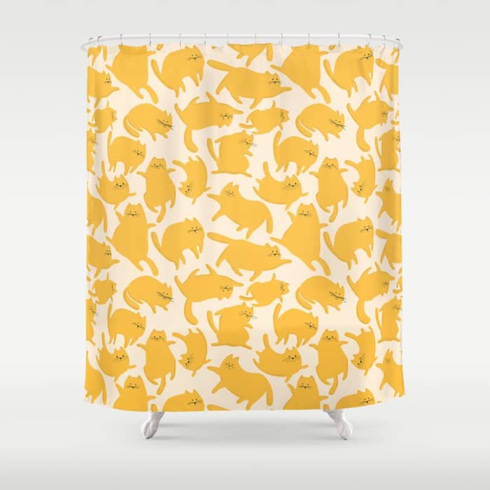 Yellow Silly Cats Pattern Shower Curtain