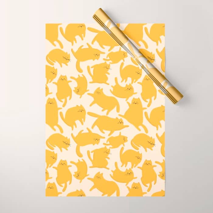Yellow Silly Cats Pattern Wrapping Paper