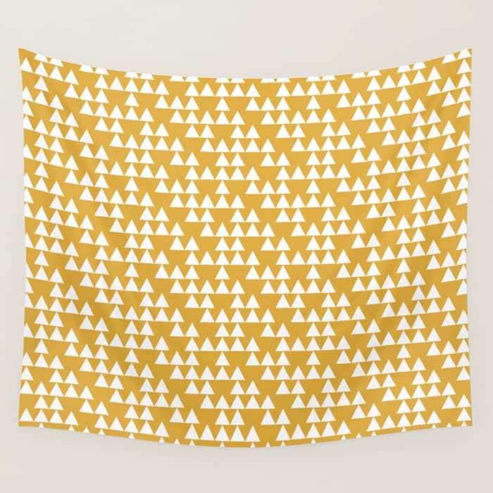 Festive Mustard Yellow, Triangles  Wall Tapestry