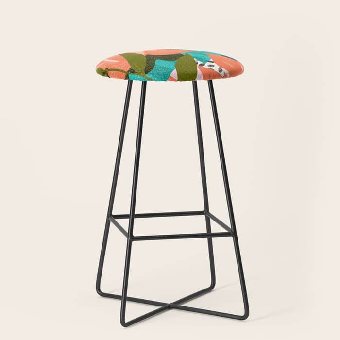 Forever In My Garden | Abstract Botanical Nature Plants Floral Painting | Quirky Modern Contemporary Stool