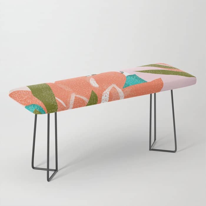 Forever In My Garden | Abstract Botanical Nature Plants Floral Painting | Quirky Modern Contemporary Bench
