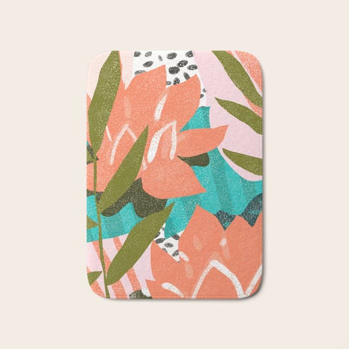 Forever In My Garden | Abstract Botanical Nature Plants Floral Painting | Quirky Modern Contemporary Bath Mat