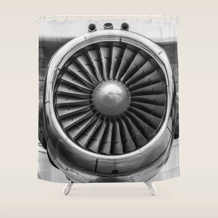 Vintage Airplane Turbine Engine Black And White Photography / Black And White Photographs Shower Curtain