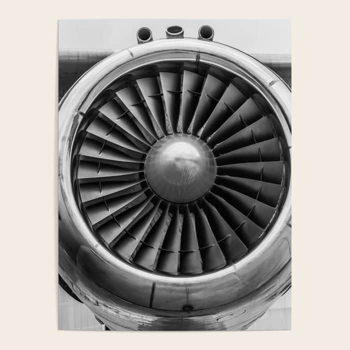 Vintage Airplane Turbine Engine Black And White Photography / Black And White Photographs Poster