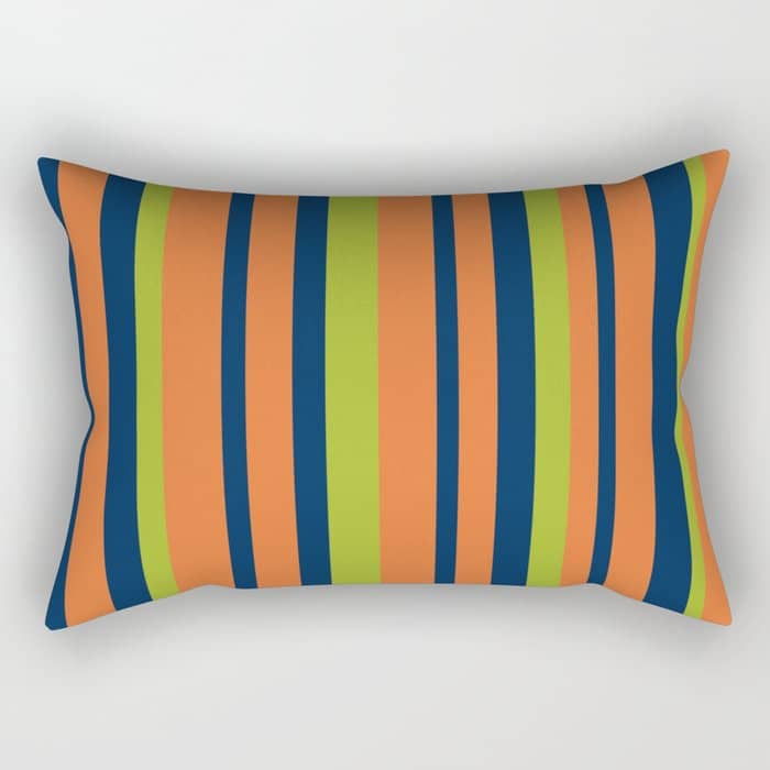 Vertical Retro Stripes In Navy Blue, Orange, And Lime Green Pattern Rectangular Pillow