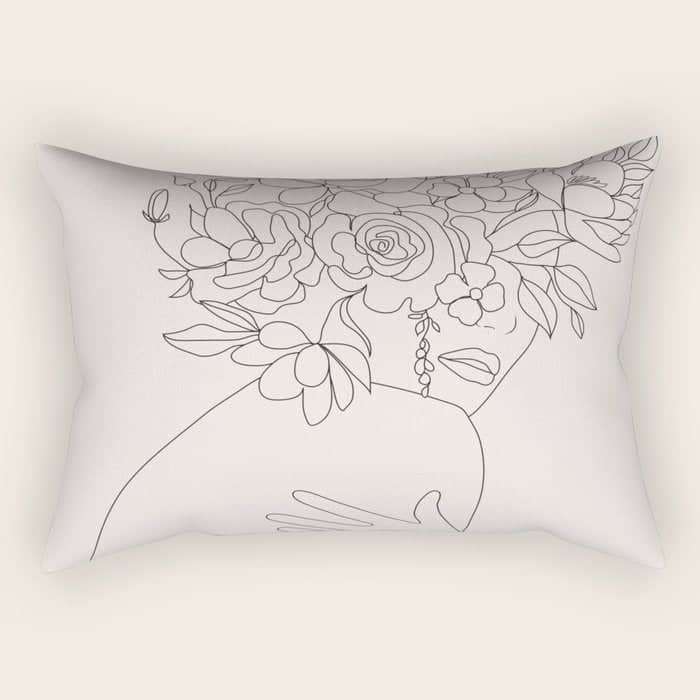 Woman With Flowers Minimal Line Iii Rectangular Pillow