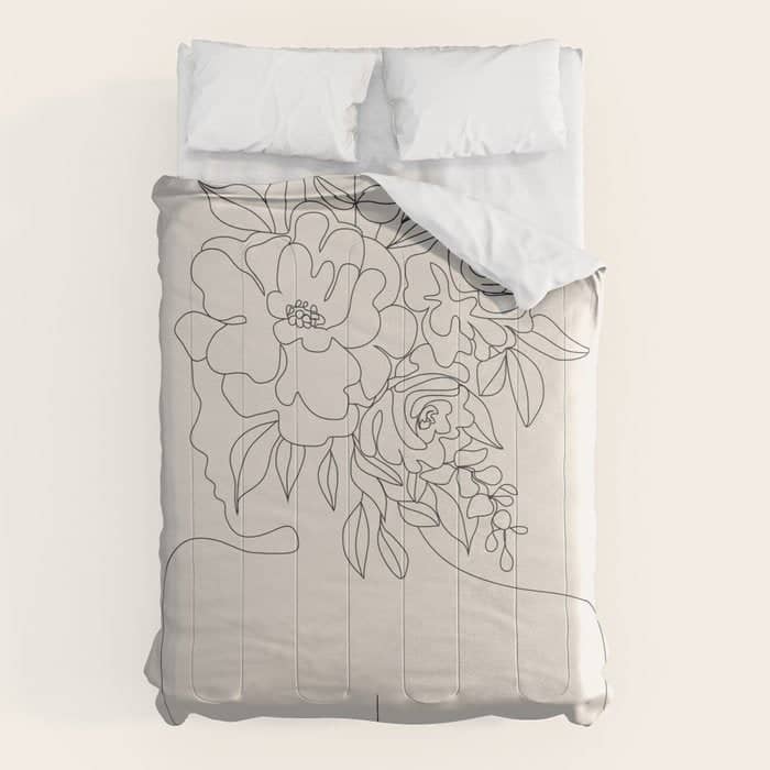 Woman With Flowers Minimal Line I Comforter