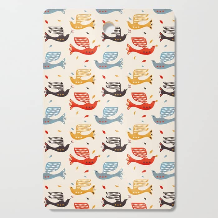Festive Birds Retro Pattern Cutting Board