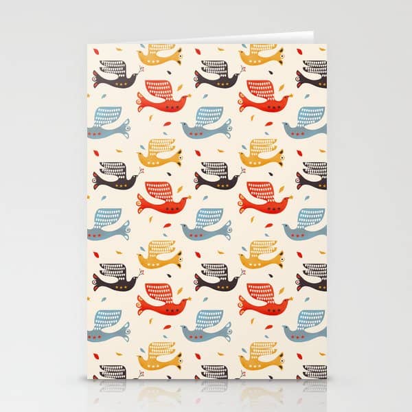 Festive Birds Retro Pattern Stationery Card