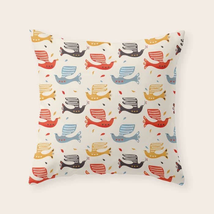 Festive Birds Retro Pattern Throw Pillow