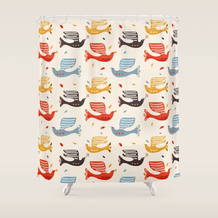 Festive Birds Retro Pattern Shower Curtain