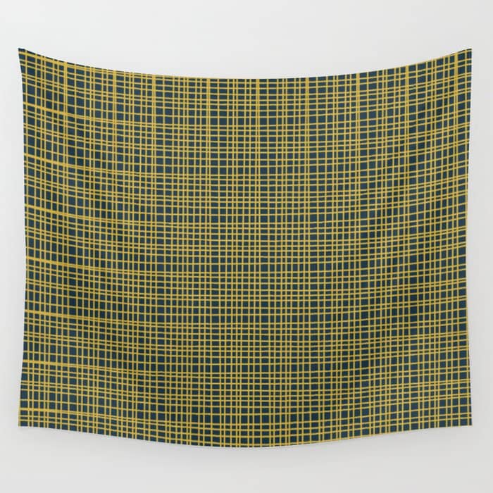 Fine Weave Retro Modern Mid-Century Pattern In Mustard Yellow And Navy Blue Wall Tapestry
