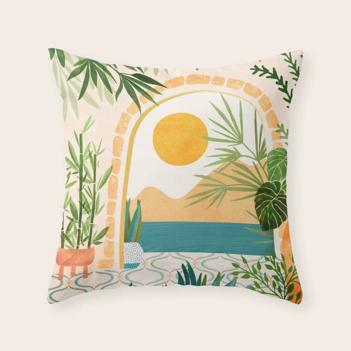 Villa View Tropical Landscape / Villa Series Throw Pillow