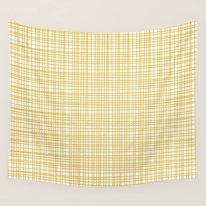 Fine Weave Minimalist Mid Century Modern Woven Pattern In Mustard Yellow And White Wall Tapestry