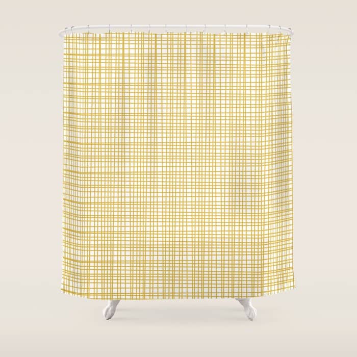 Fine Weave Minimalist Mid Century Modern Woven Pattern In Mustard Yellow And White Shower Curtain