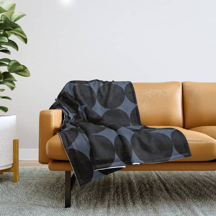 Circular Minimalism - Retro Blue Black Throw Blanket