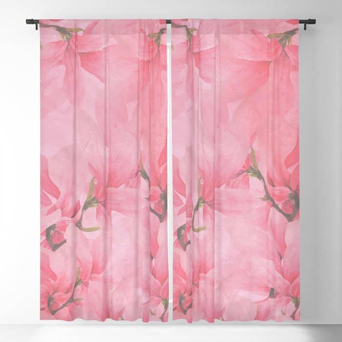 Blush Pink Green Watercolor Orchids Flowers  Window Curtain