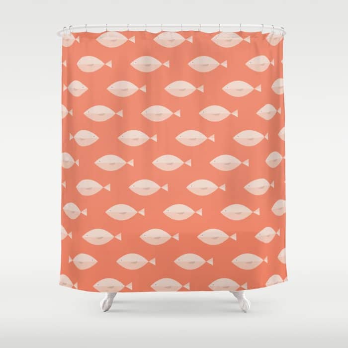 Sleepy Fish In Coral Blush Shower Curtain