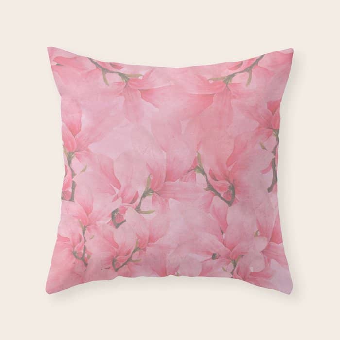 Blush Pink Green Watercolor Orchids Flowers  Throw Pillow