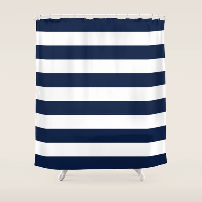 MarinièRe Nautical Navy Blue And White Mariniere Stripes  Shower Curtain