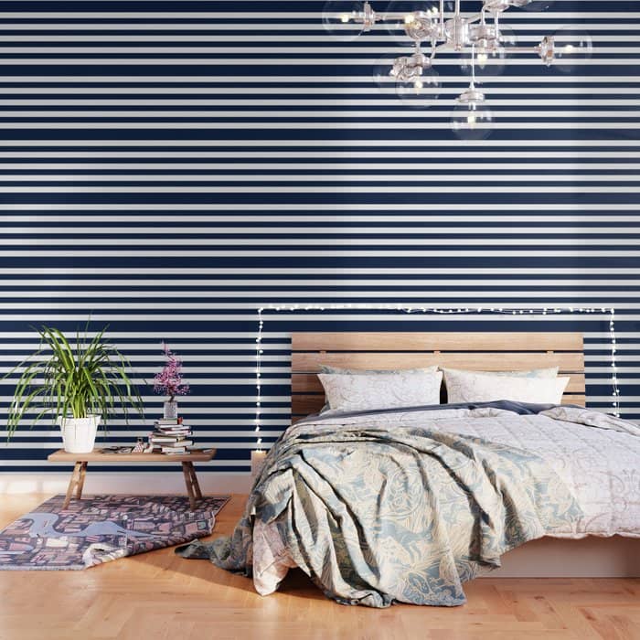 MarinièRe Nautical Navy Blue And White Mariniere Stripes  Wallpaper