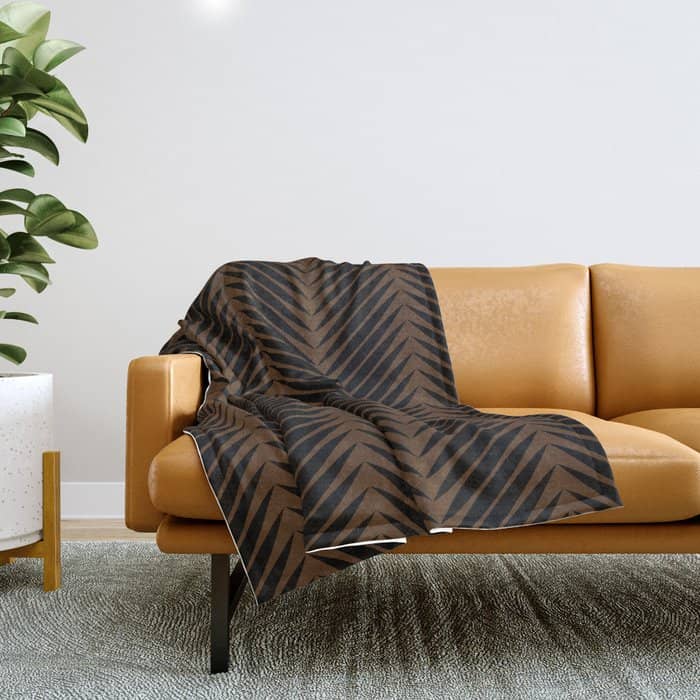 Palm Leaf Pattern - Dark Earthy Throw Blanket