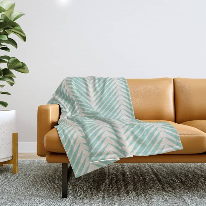 Palm Leaf Pattern - Turquoise Throw Blanket