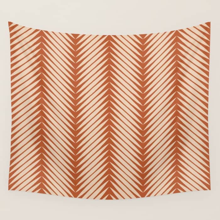 Palm Leaf Pattern - Orange Wall Tapestry