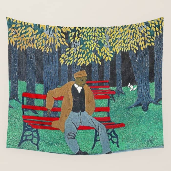 African American Masterpiece 'Man On A Bench' By Horace Pippin Wall Tapestry